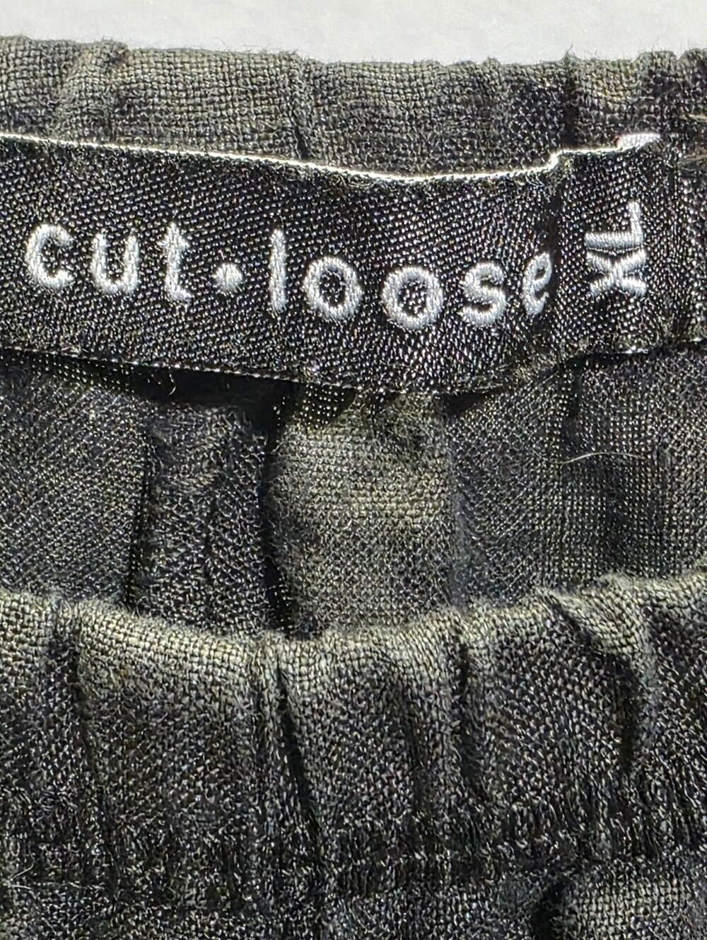CUT LOOSE BLACK 100% LINEN LANTERN PANTS RUCHED HEM SZ XL - Picture 6 of 9